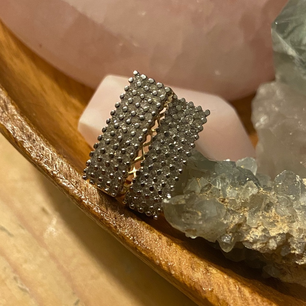 Vintage Custom 10K Yellow Gold 104 Genuine Diamond Four Row Huggie Earrings - Picture 4 of 15